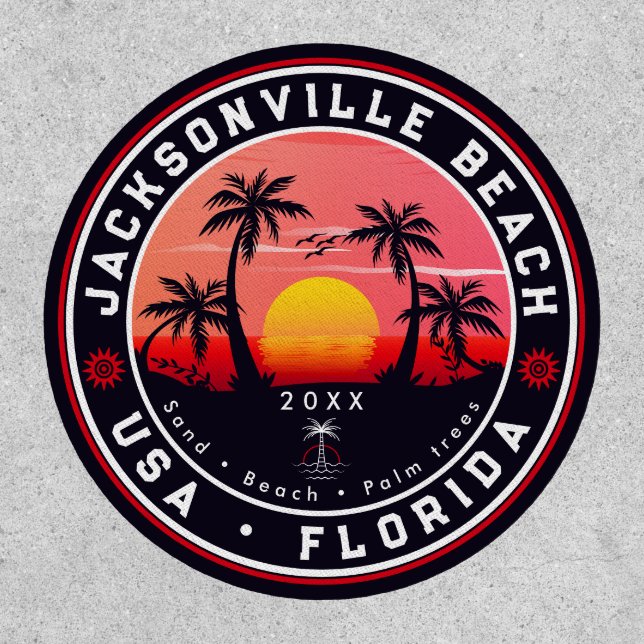 Jacksonville Beach Florida tropical Retro Sunset Patch (Front)