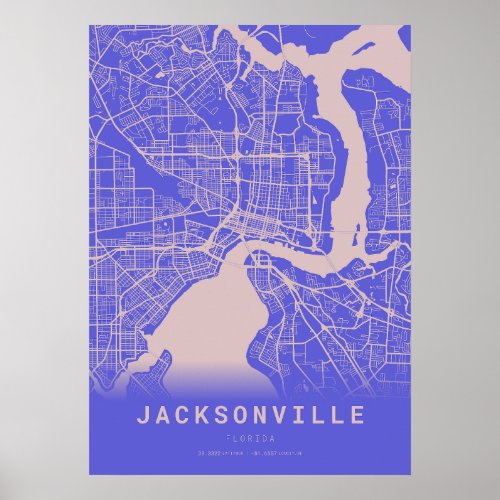 Jacksonville Blue City Map Poster