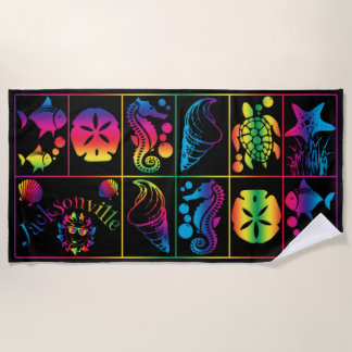 Jacksonville colorful sea life beach towel