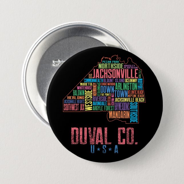 Jacksonville Duval County Florida USA Map Button (Front & Back)