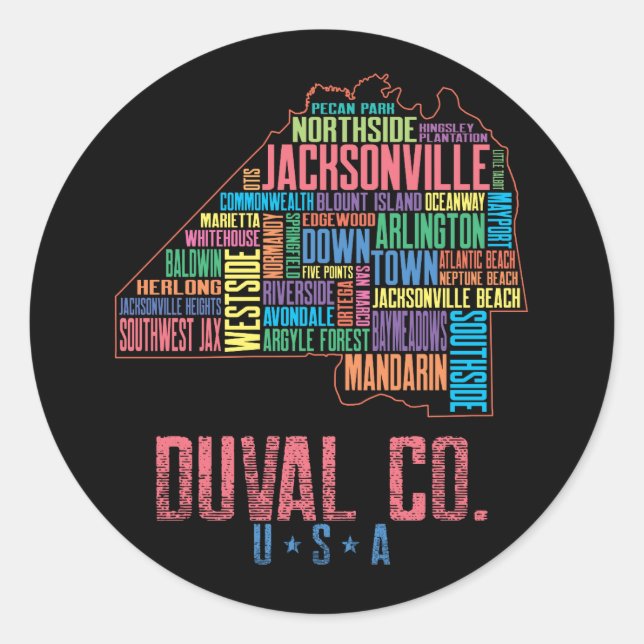 Jacksonville Duval County Florida USA Map Classic Round Sticker (Front)