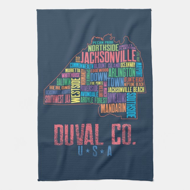 Jacksonville Duval County Florida USA Map Kitchen Towel (Vertical)