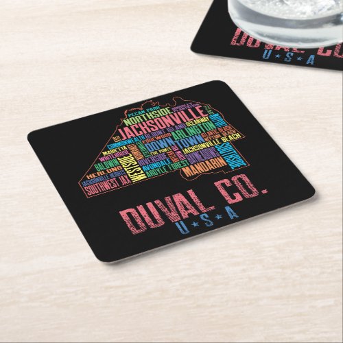 Jacksonville Duval County Florida USA Map Square Paper Coaster