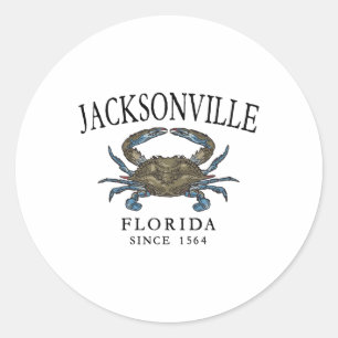 Jacksonville Fl Blue Crab Since 1564 Arched Black Classic Round Sticker