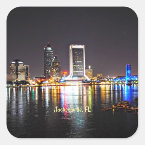 Jacksonville FL Skyline at Night Square Sticker