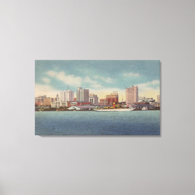 Jacksonville, FL - View of Water Front & Skyline Canvas Print (Front)
