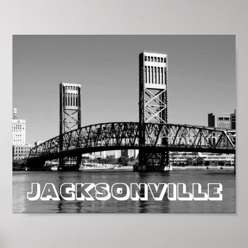 Jacksonville Florida Bridge Black and White Photo Poster