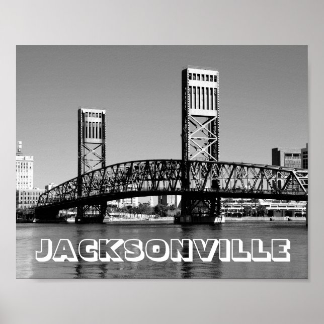 Jacksonville Florida Bridge Black and White Photo Poster (Front)