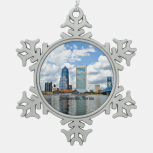 Jacksonville, Florida cityscape photograph  Snowflake Pewter Christmas Ornament