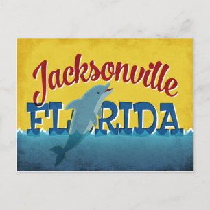 Jacksonville Florida Dolphin Retro Vintage Travel Postcard