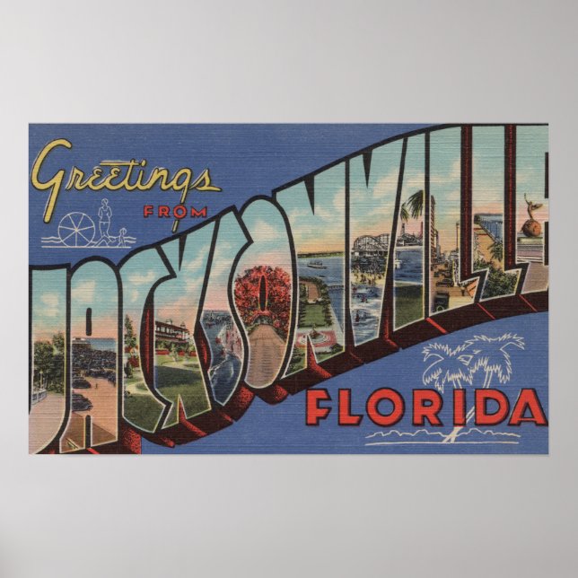 Jacksonville, Florida - Large Letter Scenes Poster (Front)