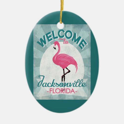 Jacksonville Florida Pink Flamingo Retro Ceramic Ornament