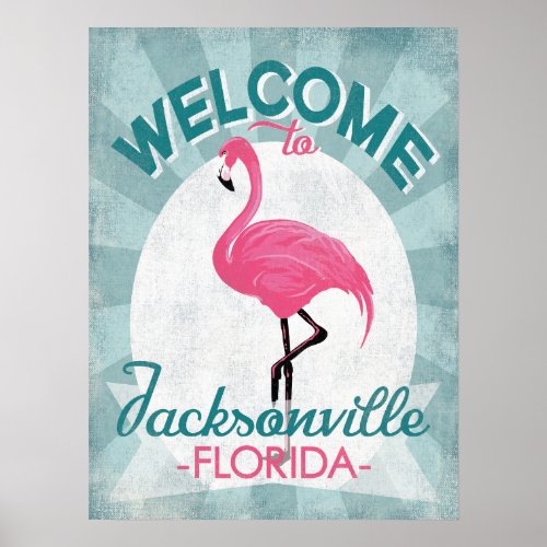 Jacksonville Florida Pink Flamingo Retro Poster