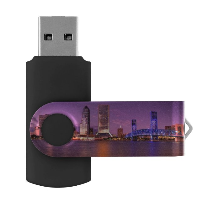 Jacksonville Florida Skyline at Night Flash Drive (Opened)