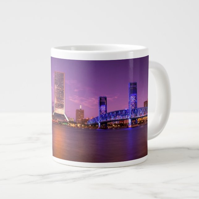 Jacksonville Florida Skyline at Night Giant Coffee Mug (Front Right)