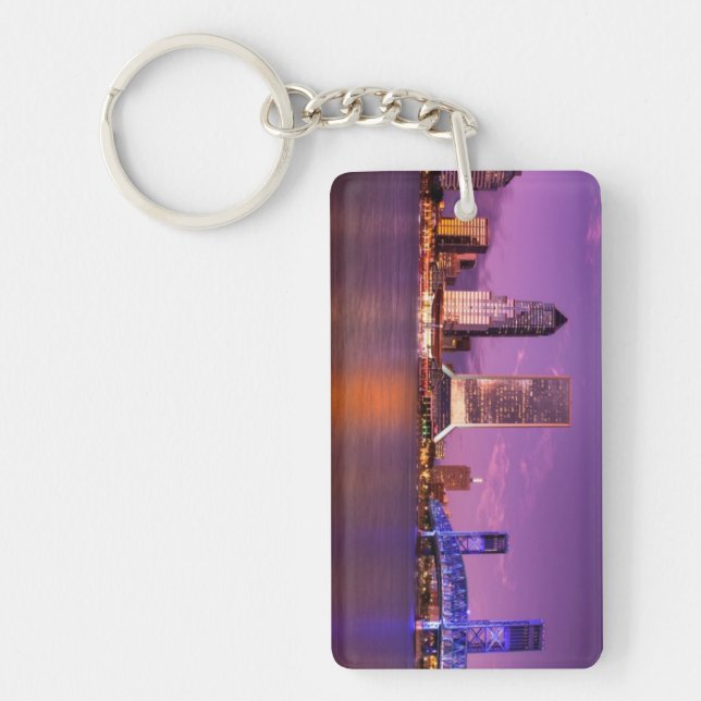 Jacksonville Florida Skyline at Night Keychain (Front)