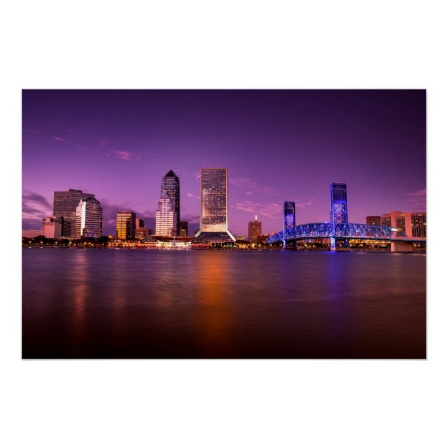 Jacksonville Florida Skyline at Night Poster (Front)
