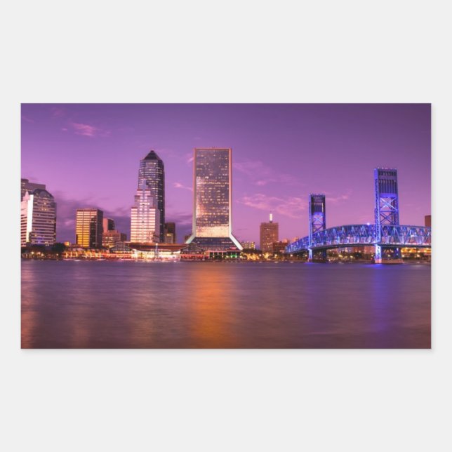 Jacksonville Florida Skyline at Night Rectangular Sticker (Front)