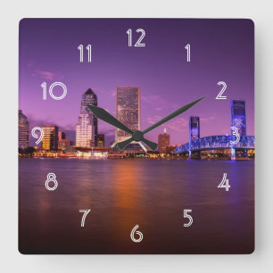 Jacksonville Florida Skyline at Night Square Wall Clock