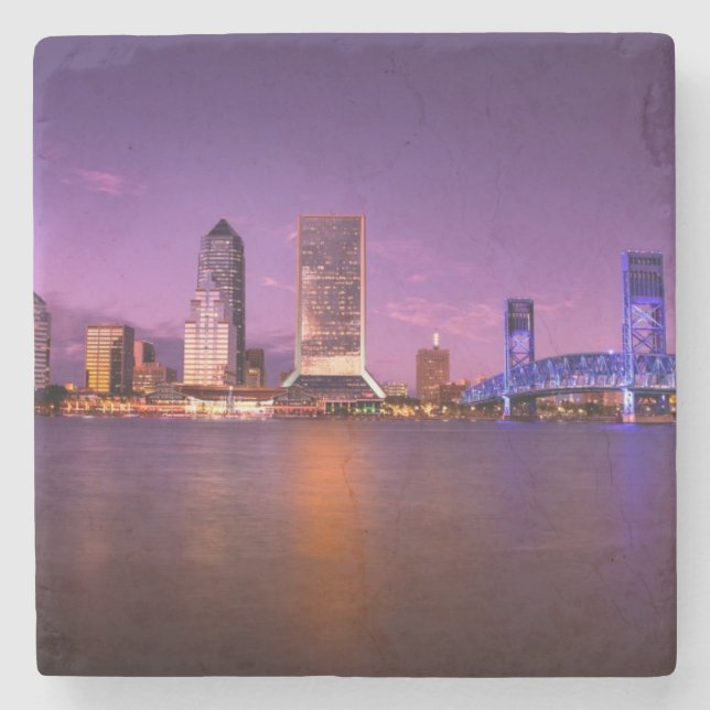 Jacksonville Florida Skyline at Night Stone Coaster (Front)