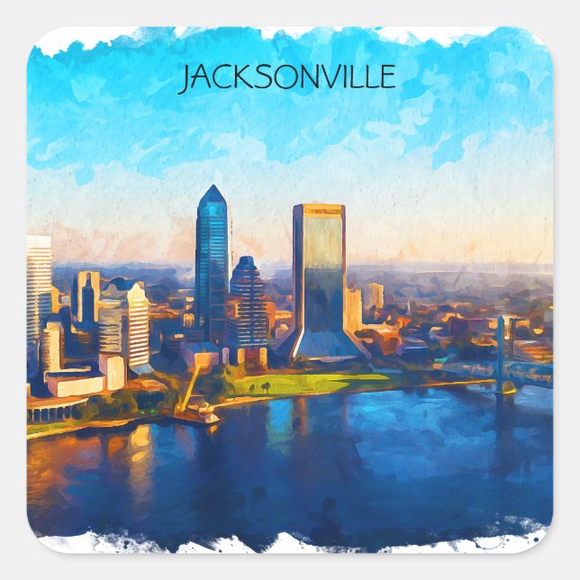 Jacksonville Florida Skyline Panorama View Square Sticker (Front)