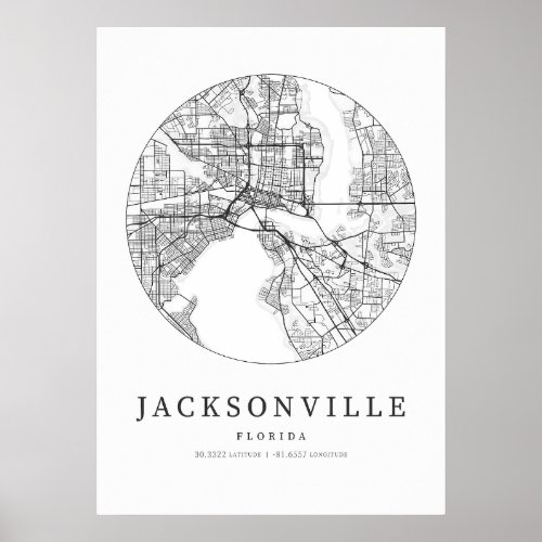 Jacksonville Florida Street Layout Map Poster