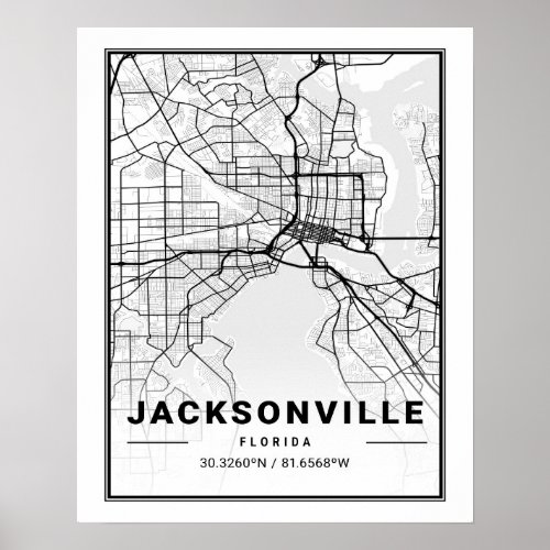 Jacksonville Florida USA Travel City Map Poster