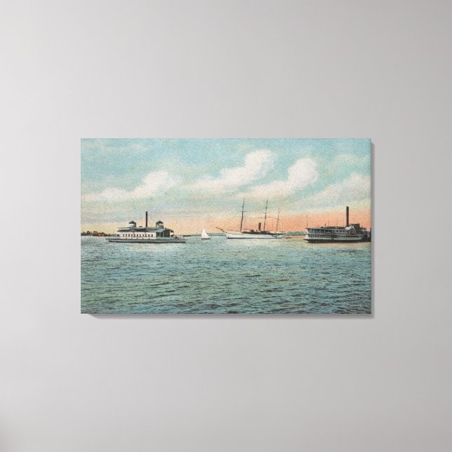 Jacksonville, Florida - View of Harbor with Boat Canvas Print (Front)