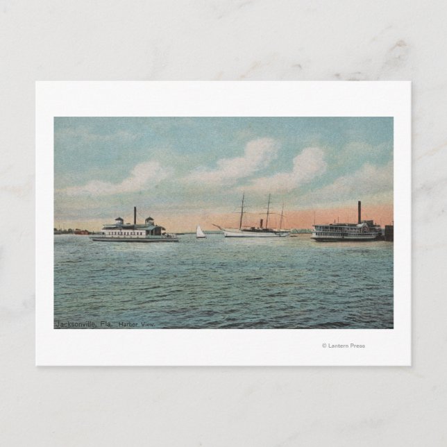 Jacksonville, Florida - View of Harbor with Boat Postcard (Front)