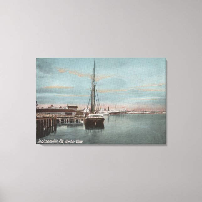 Jacksonville, Florida - View of Harbor with Canvas Print (Front)