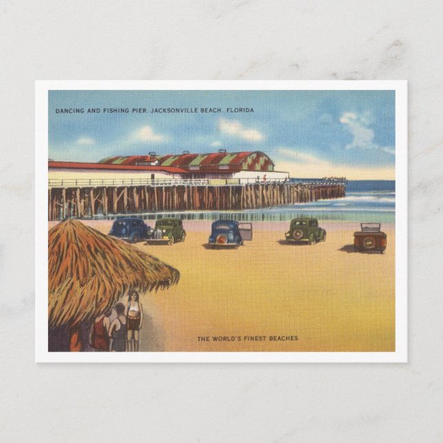 Jacksonville Florida Vintage 1940s Fishing Pier Postcard (Front)