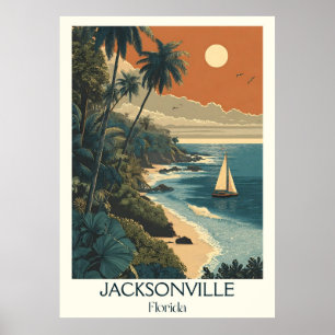 Jacksonville Florida Vintage Beach Ocean Art Poster