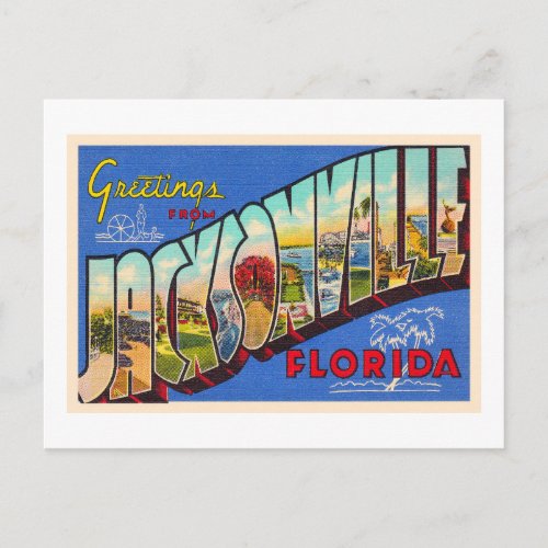 Jacksonville Florida Vintage Large Letter Postcard