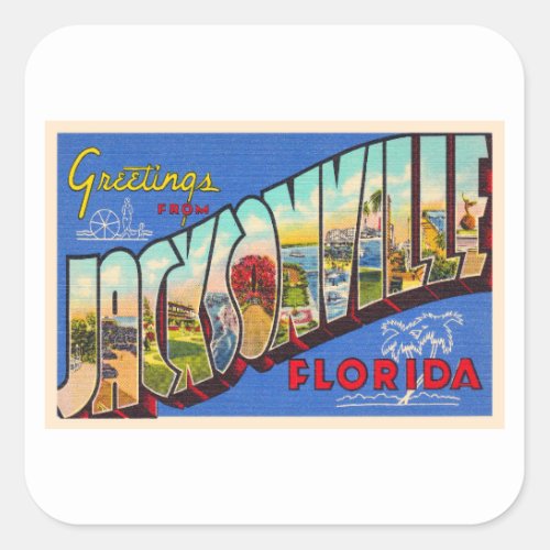 Jacksonville Florida Vintage Large Letter Postcard Square Sticker