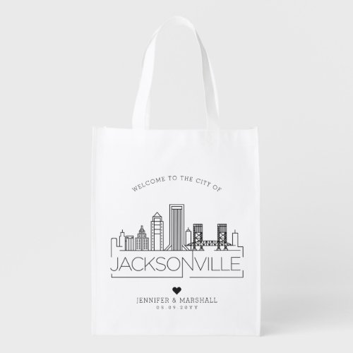 Jacksonville Florida Wedding  Stylized Skyline Grocery Bag