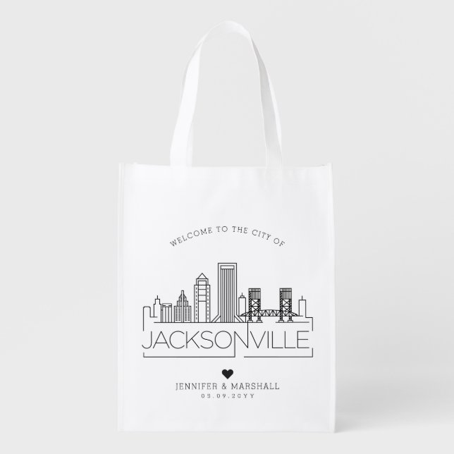 Jacksonville, Florida Wedding | Stylized Skyline Grocery Bag (Front)