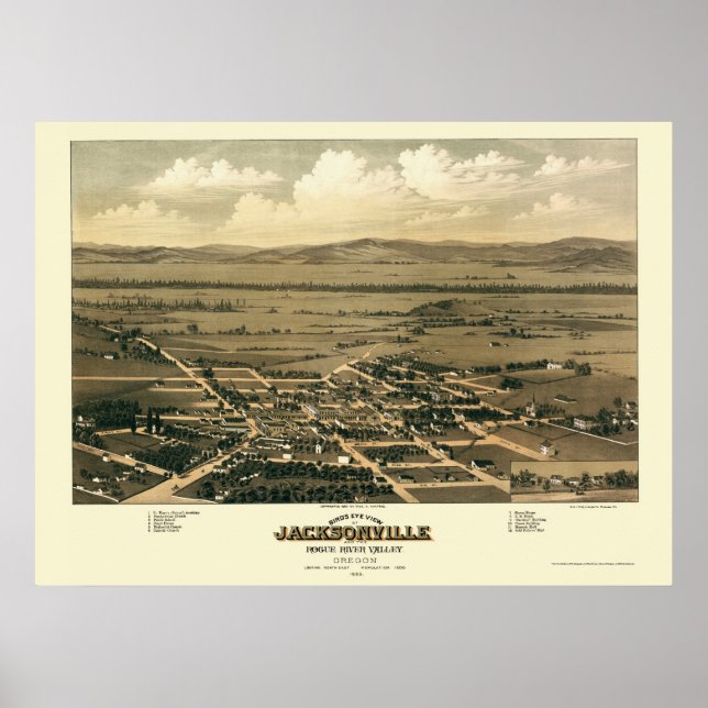 Jacksonville, OR Panoramic Map - 1883 Poster (Front)