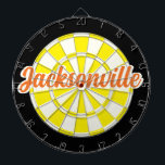 Jacksonville Orange text Yellow White Black Dart Board<br><div class="desc">Jacksonville FL Orange editable text on Yellow White Black Dartboard 🎯Add your text or name by selecting the personalization option. Please let me know if you have additional questions and because Zazzle's customer support handles the customer experience you may reach Zazzle customer support by chat, phone or email as explained...</div>