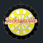 Jacksonville Orange text Yellow White Black Dart Board<br><div class="desc">Jacksonville FL Orange editable text on Yellow White Black Dartboard 🎯Add your text or name by selecting the personalization option. Please let me know if you have additional questions and because Zazzle's customer support handles the customer experience you may reach Zazzle customer support by chat, phone or email as explained...</div>
