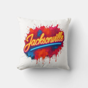Jacksonville Retro Neon Street Art Design T-Shirt Throw Pillow