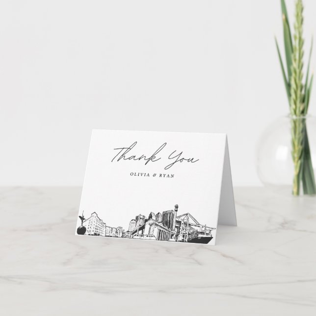 Jacksonville Skyline Sketch Blank Thank You Card (Front)