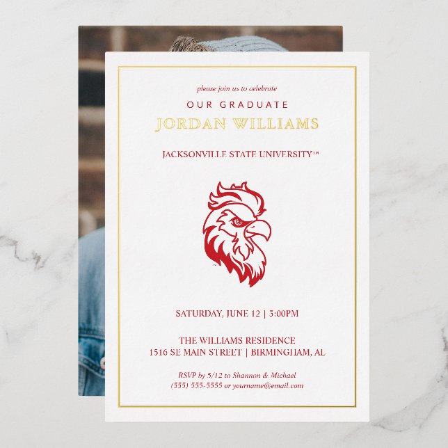 Jacksonville State University Graduation Foil Invitation (Front/Back)