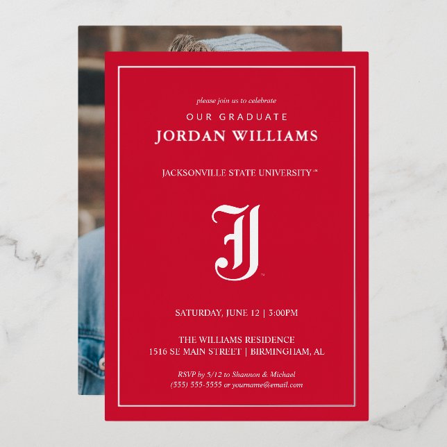 Jacksonville State University Graduation Foil Invitation (Front/Back)