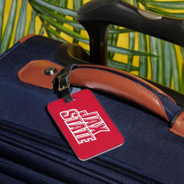 Jacksonville State University JAX STATE Logo Luggage Tag (Front Insitu 1)