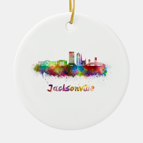 Jacksonville V2 skyline in watercolor Ceramic Ornament