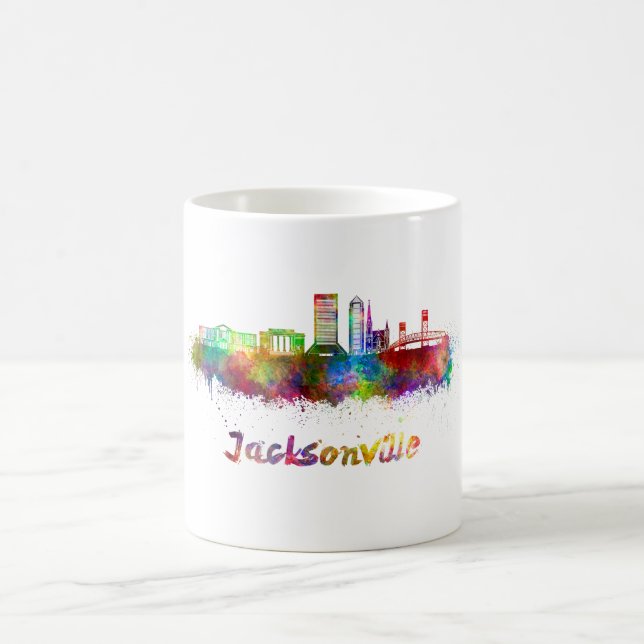 Jacksonville V2 skyline in watercolor Coffee Mug (Center)