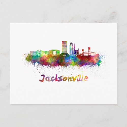 Jacksonville V2 skyline in watercolor Postcard