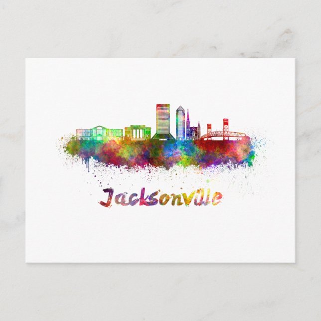 Jacksonville V2 skyline in watercolor Postcard (Front)