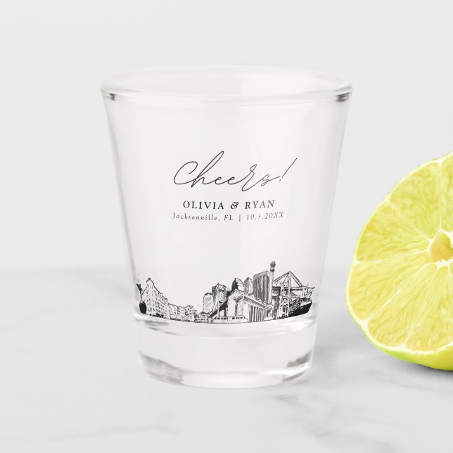 Jacksonville Wedding Favor Cheers Shot Glass (Front)