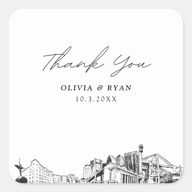 Jacksonville Wedding Landmarks Favor Thank You Square Sticker (Front)